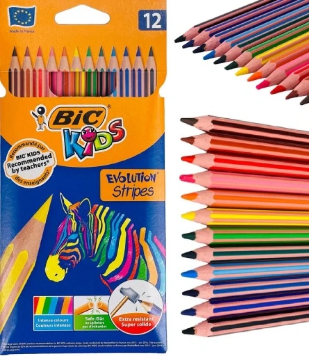 Pack de 12 Crayons de Coloriage Evolution Stripes