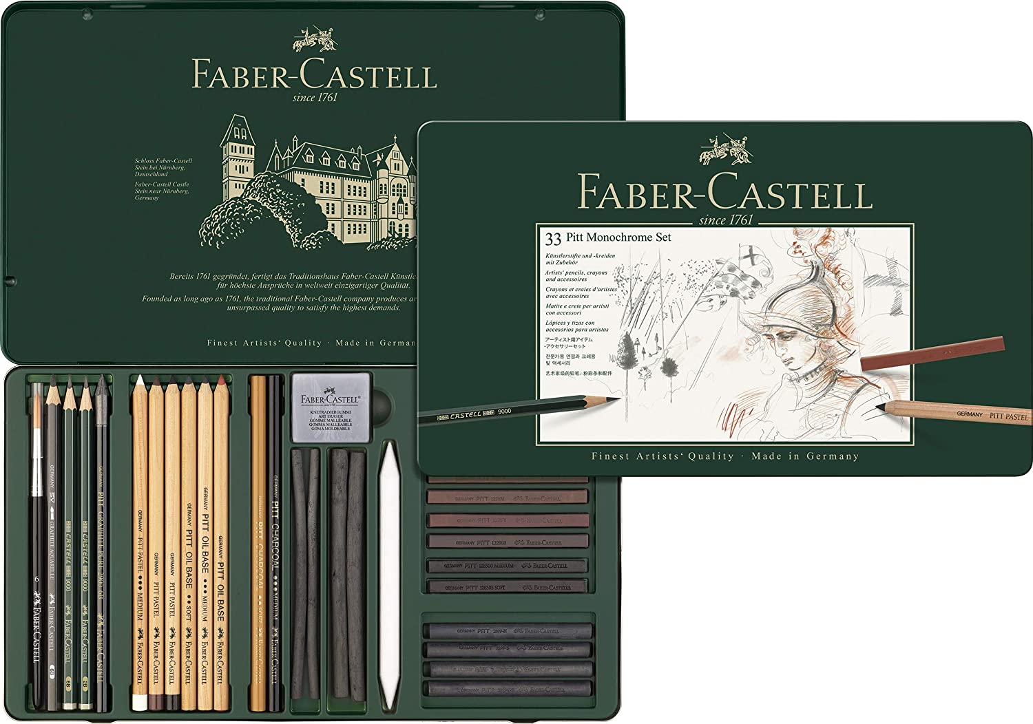 Set de crayons Pitt Monochrome, boîte métal de 33 pièces