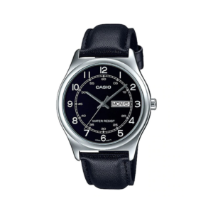 Montre pour hommes avec cadran noir et bracelet en cuir - Noir