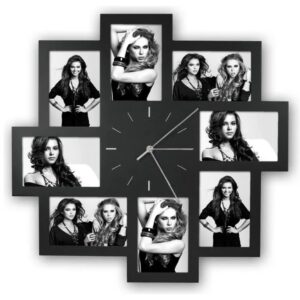 Horloge 8 Photos en bois - Noir