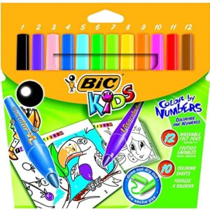 12 Feutres BIC Couleurs Assorties + 10 Dessins à Colorier