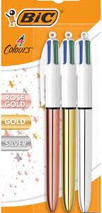 Pack de 3 Stylos Bille 4 Couleurs - Gold Shine Rose Gold