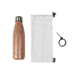 Coffret bouteille isotherme effet bois – avec mousqueton