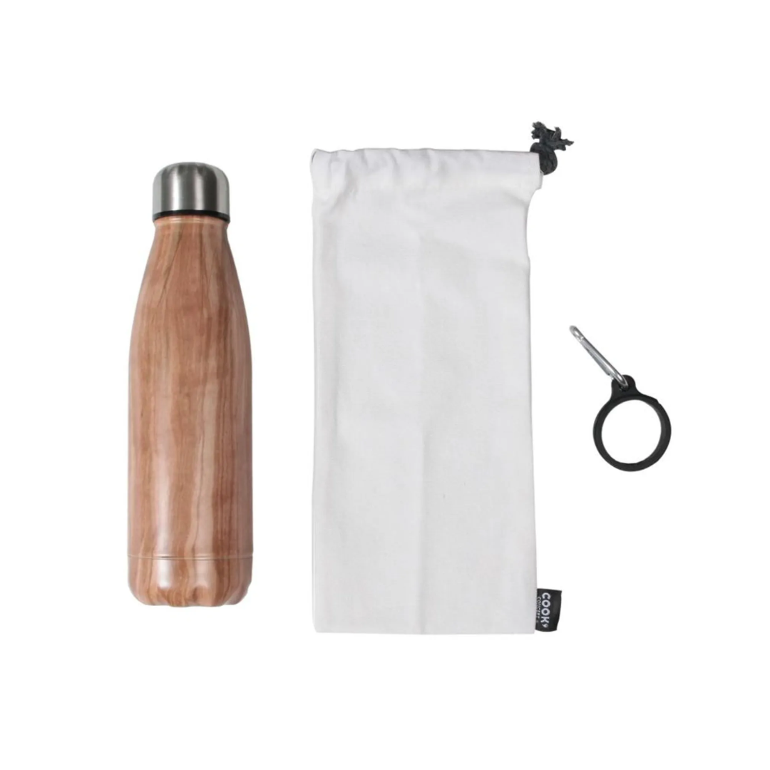 Coffret bouteille isotherme effet bois – avec mousqueton