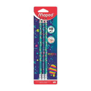 Lot de 6 crayons Pixel Party graphite avec embout gomme
