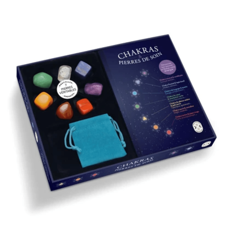 Coffret Chakras & Pierres de soin - Avec 1 livre pour découvrir chakras et cristaux et 7 pierres véritables pour libérer votre énergie