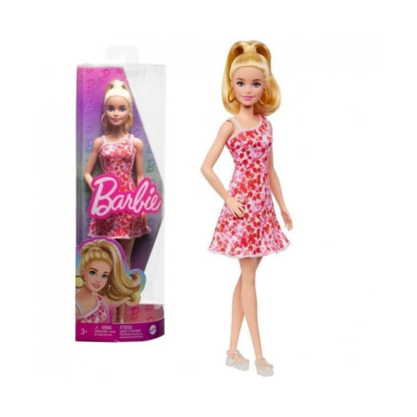 Barbie Fashionistas Poupée Robe Dos Nu Bleu Layette Avec Queue De Cheval Blonde, Nœud Noir Et Talons Bleus – Look Tendance Et Chic, Cadeau Idéal Pour Enfants Dès 3 Ans