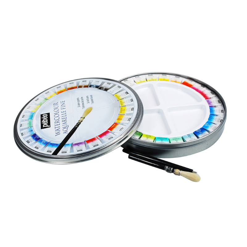 Coffret en métal - 24 demi godets d'aquarelle fine