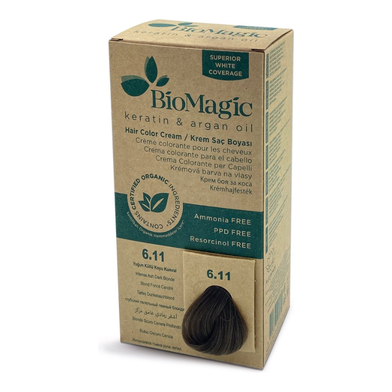 Coloration Capillaire Permanente à la Kératine et l'huile d'argan - Blond foncé cendré 6.11