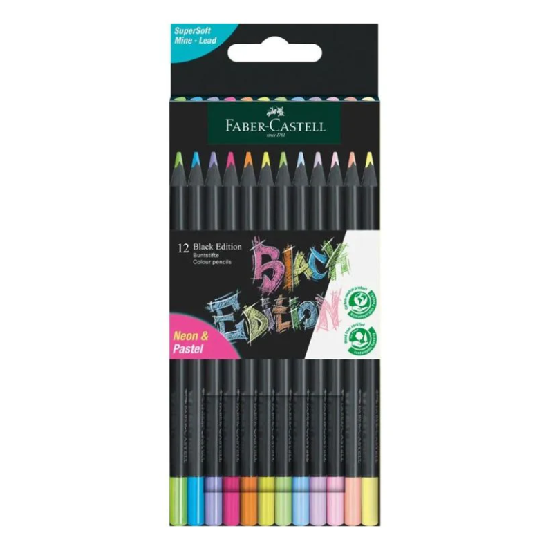 Etui de 12 Crayons de couleur Black Edition Neon & Pastel